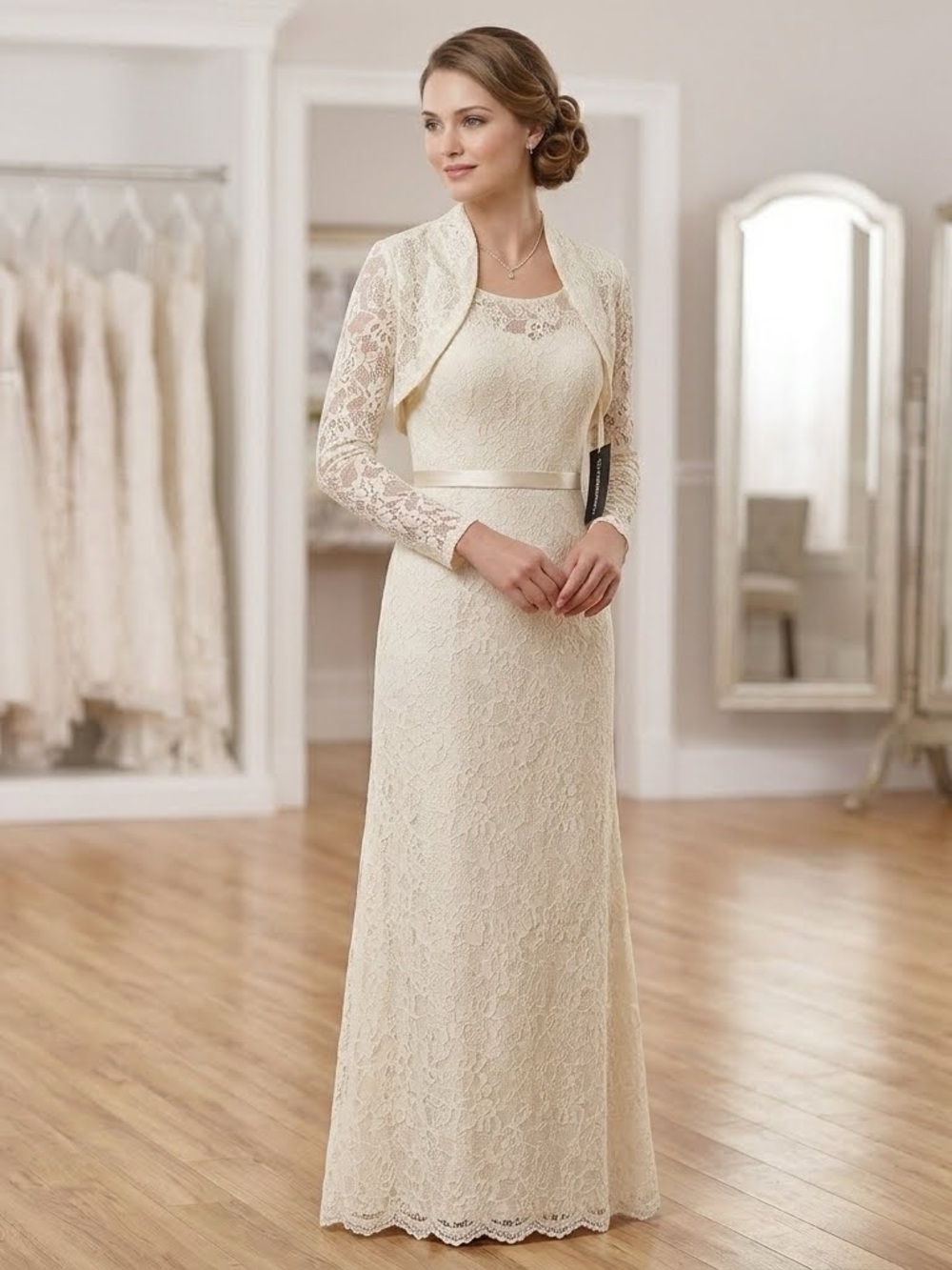 NWT Beautiful Ivory Lace Wedding/Formal Dress with Bolero Jacket
